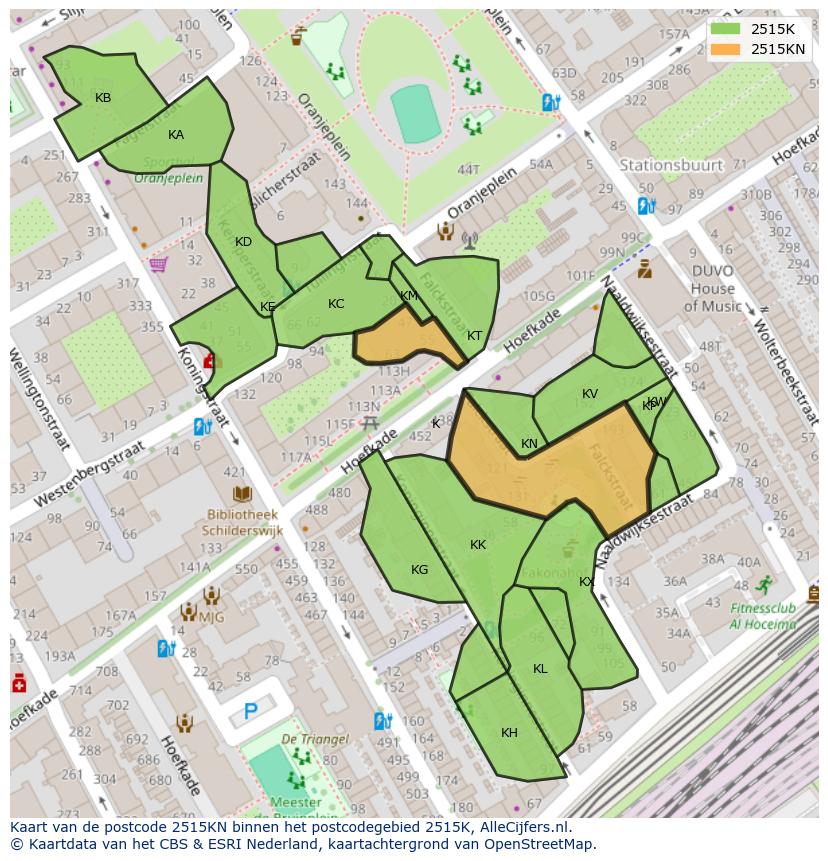 Afbeelding van het postcodegebied 2515 KN op de kaart.