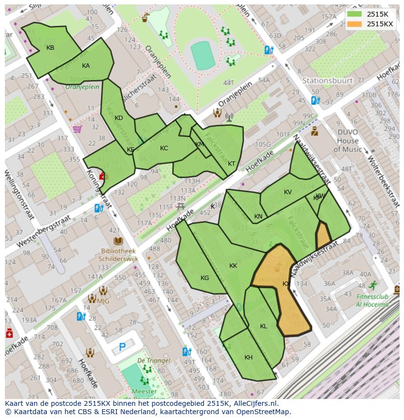 Afbeelding van het postcodegebied 2515 KX op de kaart.