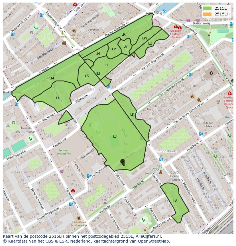 Afbeelding van het postcodegebied 2515 LH op de kaart.
