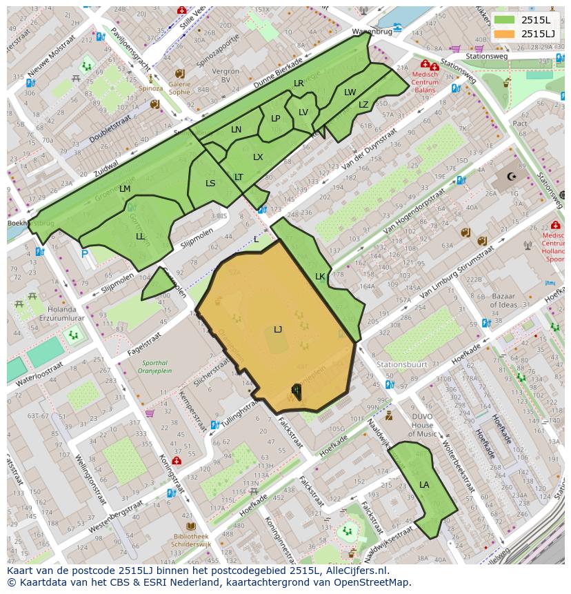 Afbeelding van het postcodegebied 2515 LJ op de kaart.