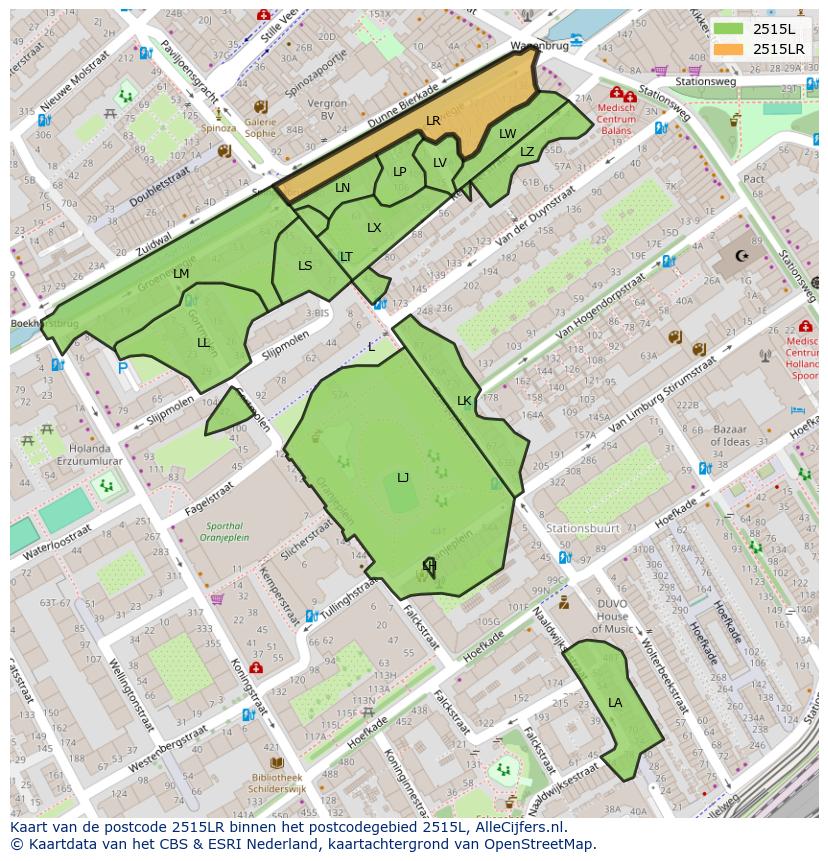 Afbeelding van het postcodegebied 2515 LR op de kaart.