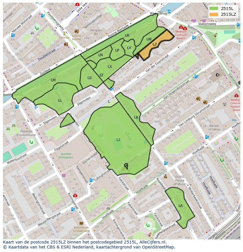 Afbeelding van het postcodegebied 2515 LZ op de kaart.