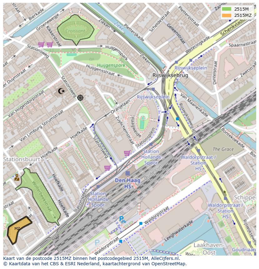 Afbeelding van het postcodegebied 2515 MZ op de kaart.