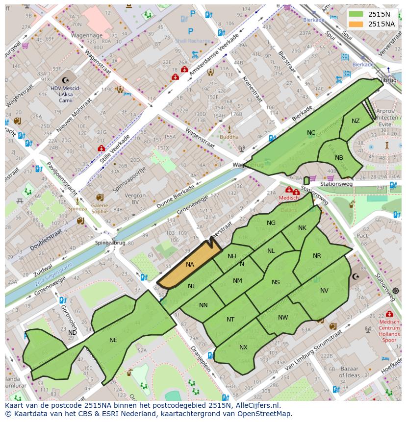 Afbeelding van het postcodegebied 2515 NA op de kaart.