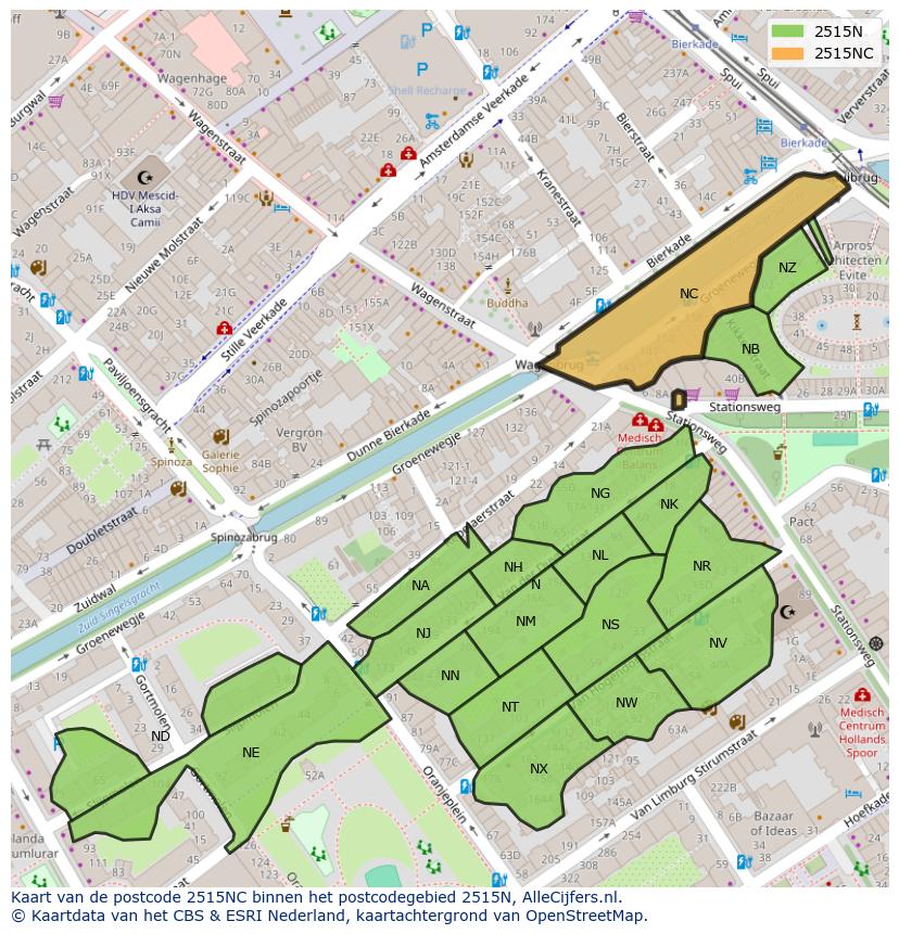 Afbeelding van het postcodegebied 2515 NC op de kaart.