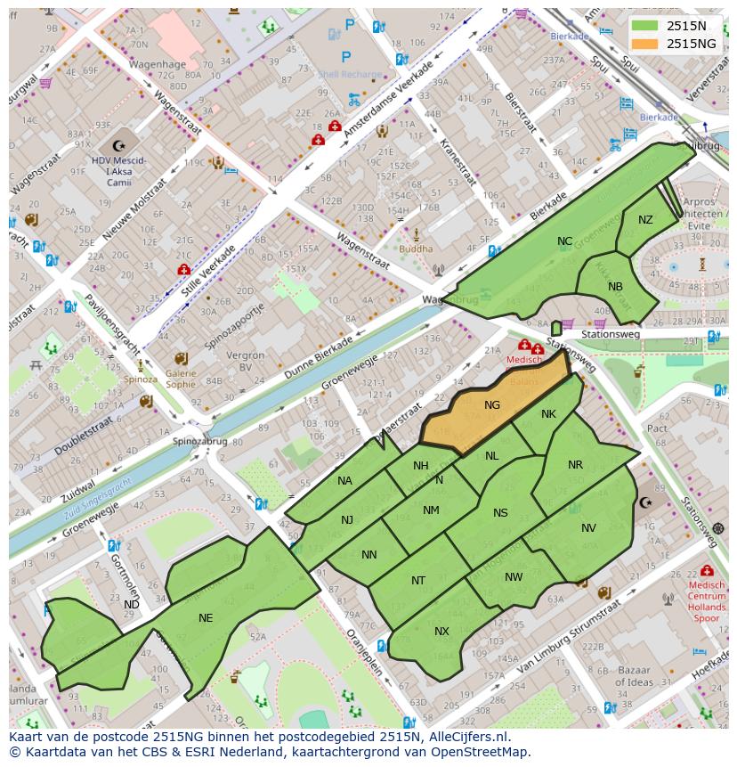 Afbeelding van het postcodegebied 2515 NG op de kaart.