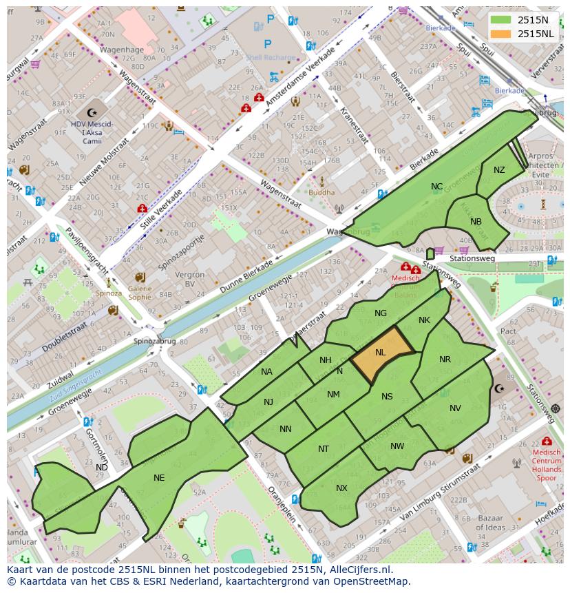 Afbeelding van het postcodegebied 2515 NL op de kaart.