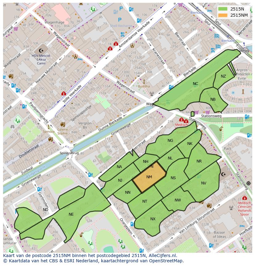 Afbeelding van het postcodegebied 2515 NM op de kaart.