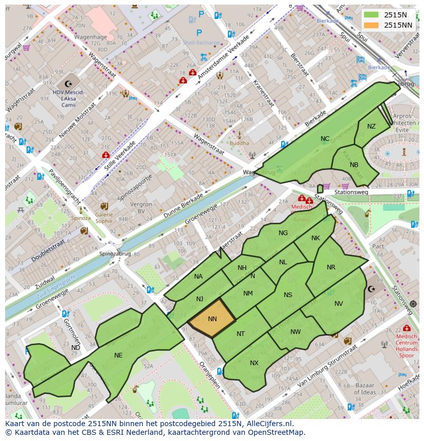 Afbeelding van het postcodegebied 2515 NN op de kaart.