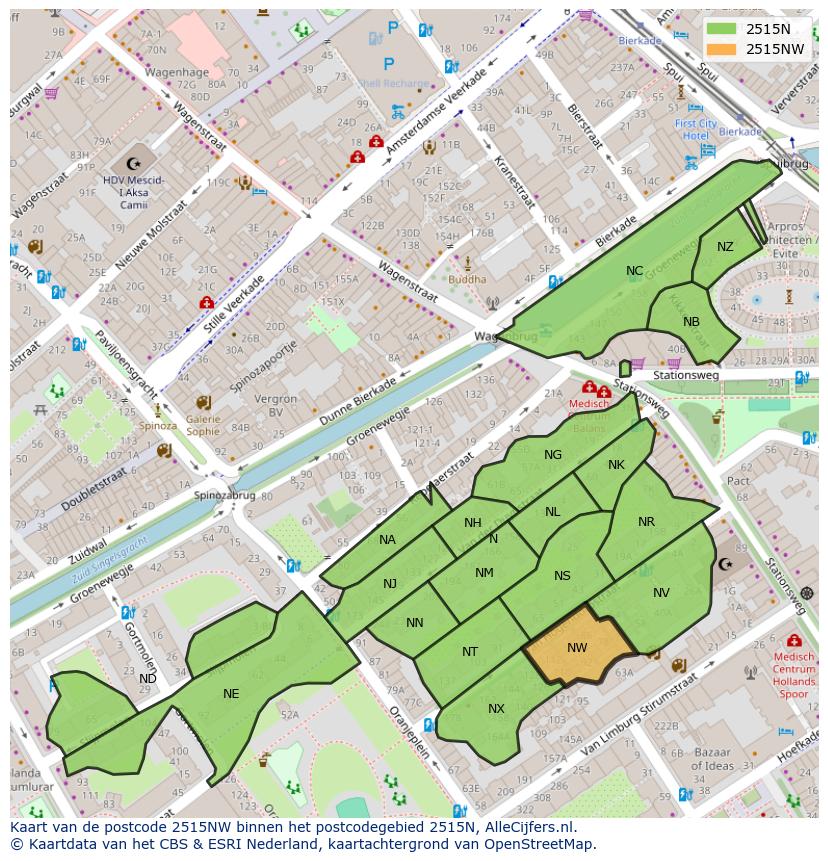Afbeelding van het postcodegebied 2515 NW op de kaart.
