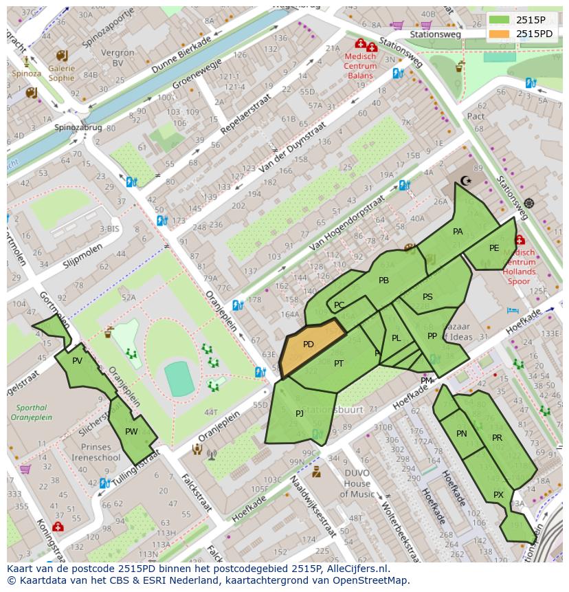 Afbeelding van het postcodegebied 2515 PD op de kaart.