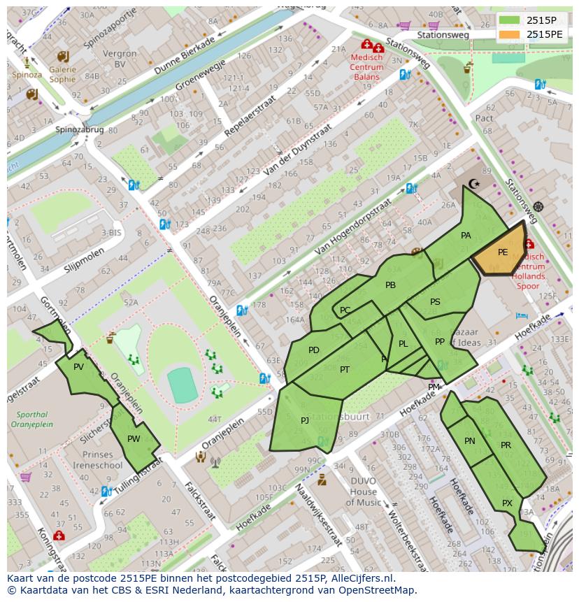 Afbeelding van het postcodegebied 2515 PE op de kaart.