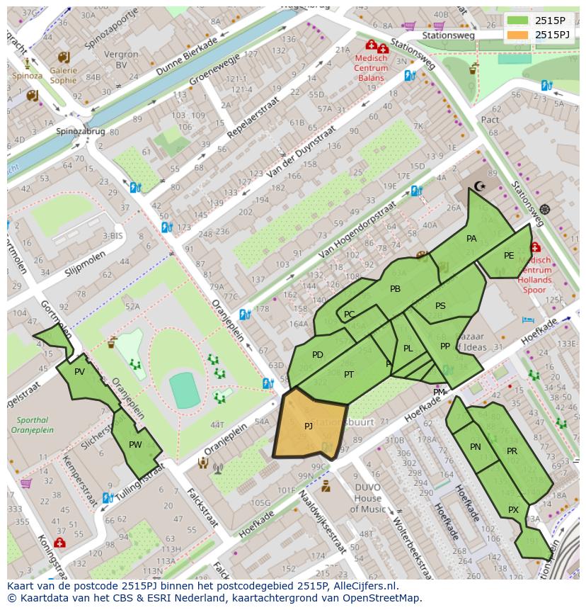 Afbeelding van het postcodegebied 2515 PJ op de kaart.