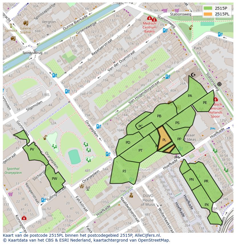 Afbeelding van het postcodegebied 2515 PL op de kaart.