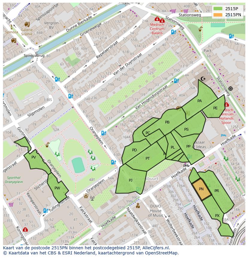 Afbeelding van het postcodegebied 2515 PN op de kaart.