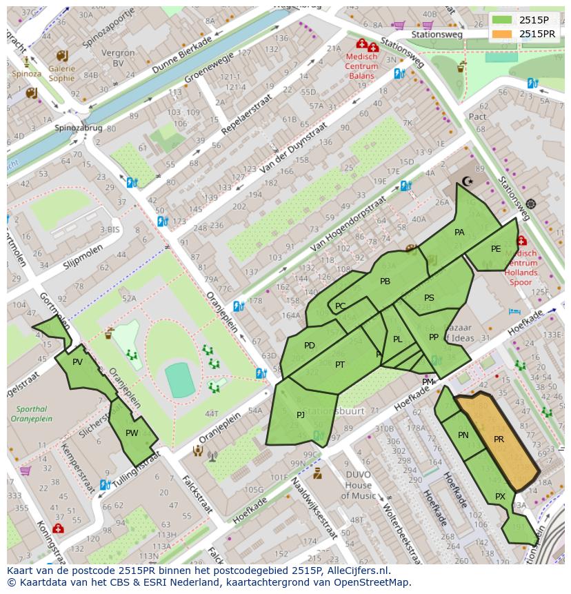 Afbeelding van het postcodegebied 2515 PR op de kaart.