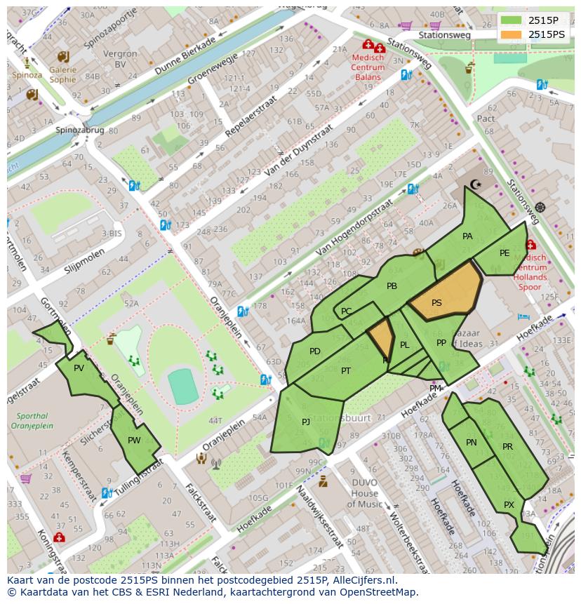 Afbeelding van het postcodegebied 2515 PS op de kaart.