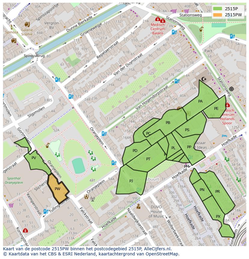 Afbeelding van het postcodegebied 2515 PW op de kaart.