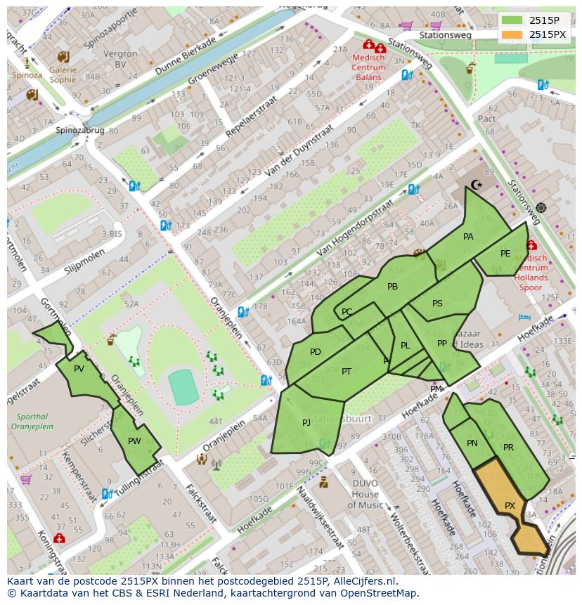 Afbeelding van het postcodegebied 2515 PX op de kaart.