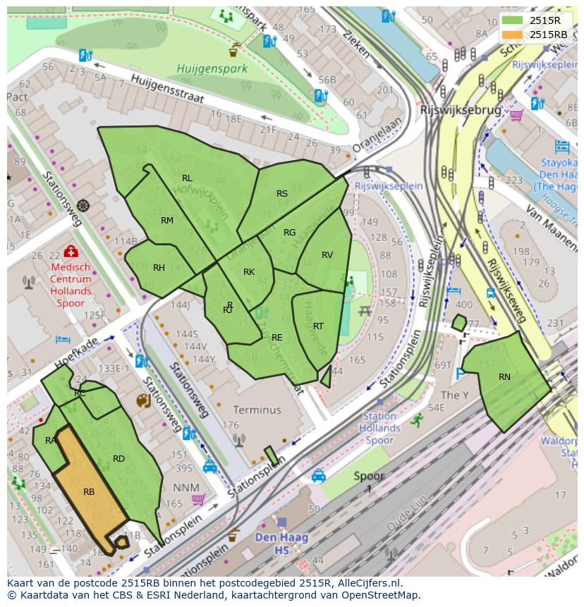 Afbeelding van het postcodegebied 2515 RB op de kaart.
