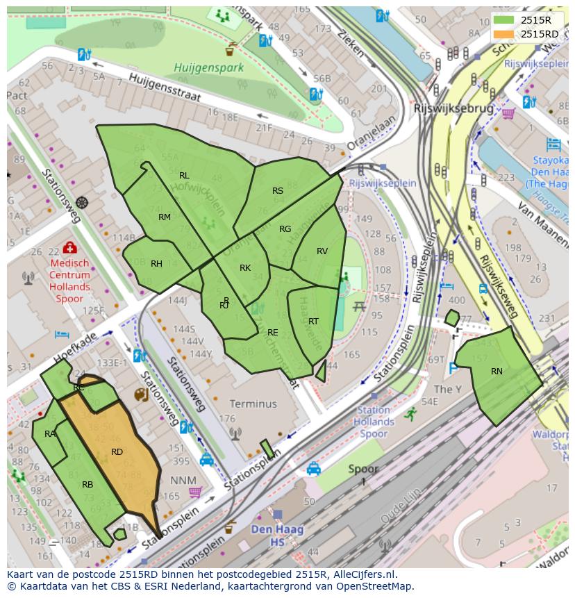 Afbeelding van het postcodegebied 2515 RD op de kaart.