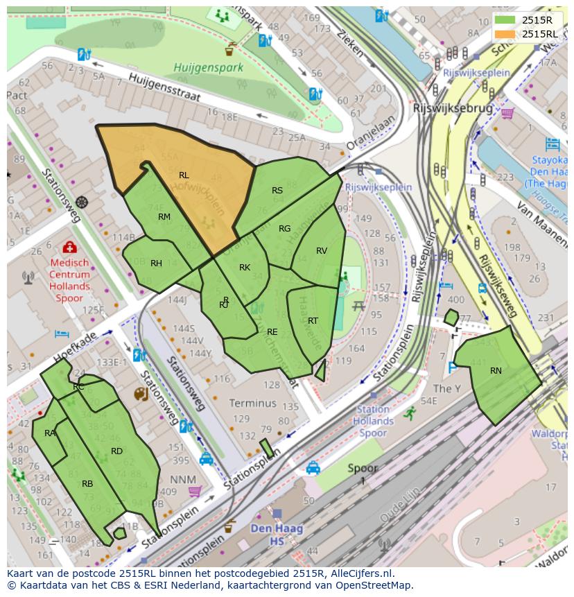 Afbeelding van het postcodegebied 2515 RL op de kaart.