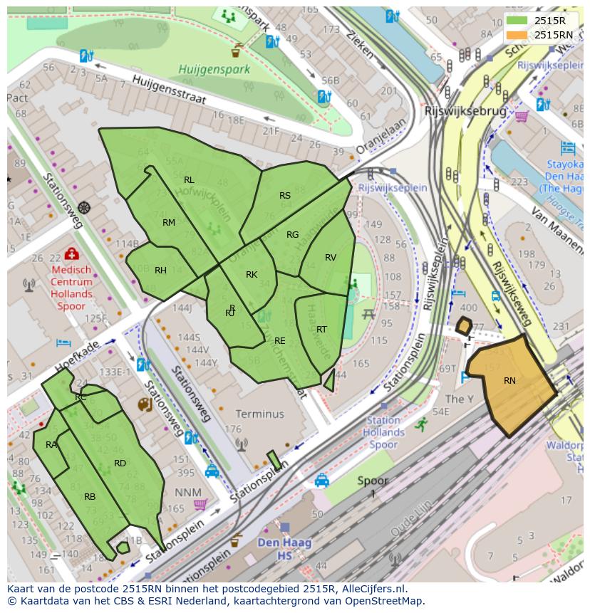 Afbeelding van het postcodegebied 2515 RN op de kaart.