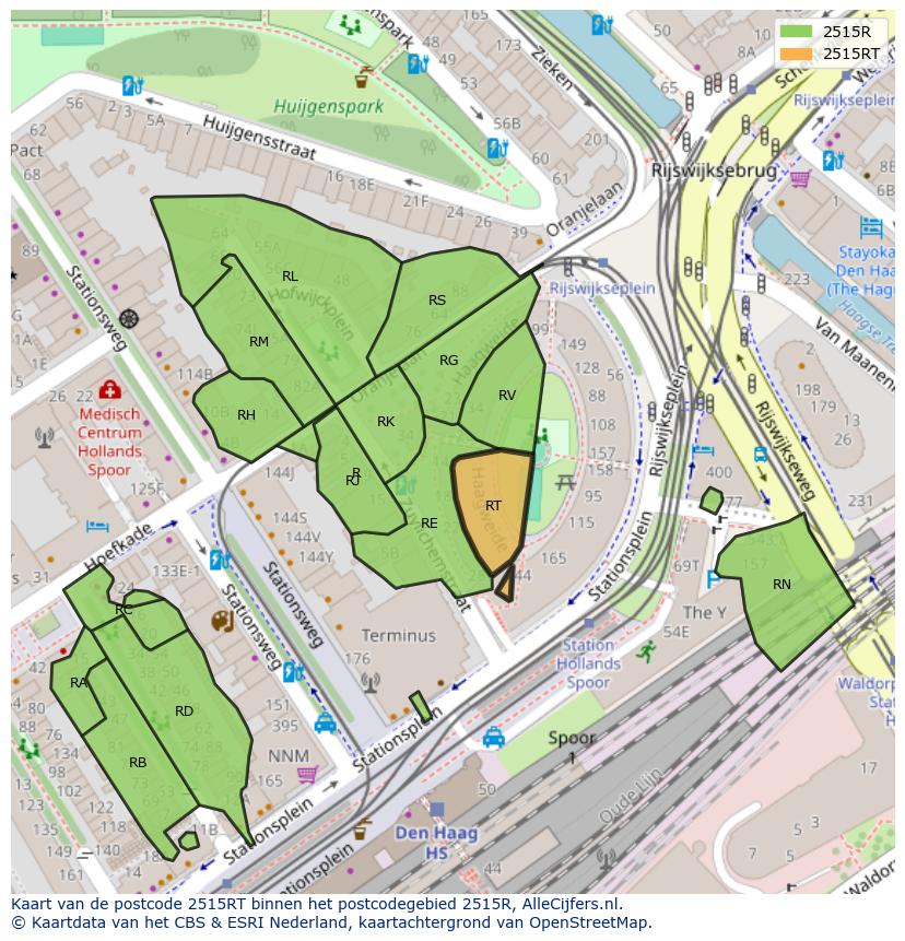 Afbeelding van het postcodegebied 2515 RT op de kaart.