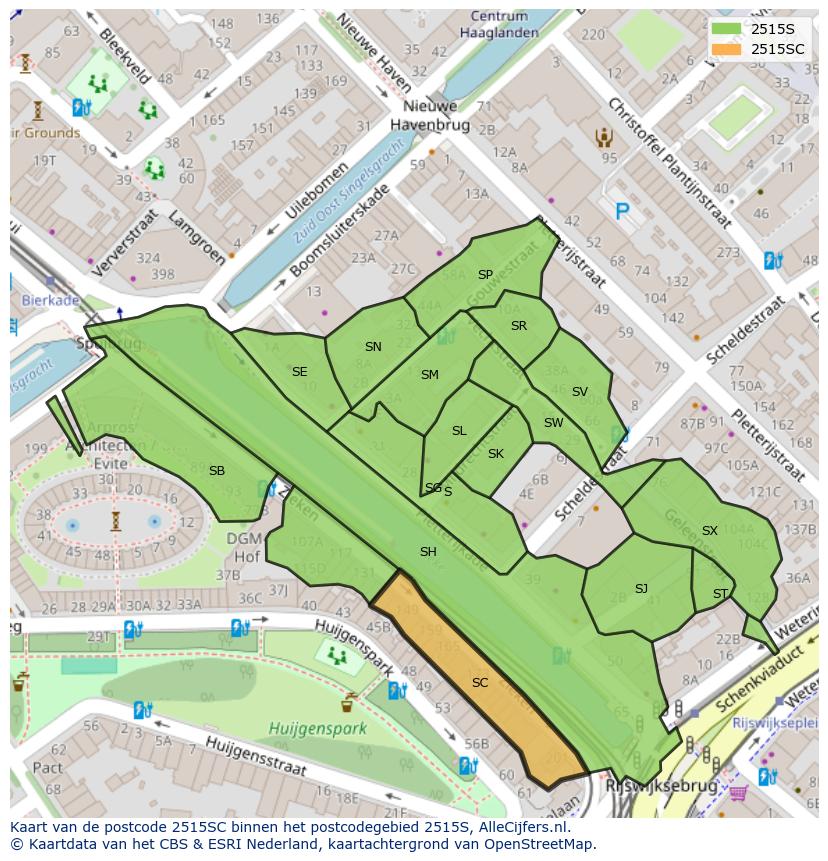 Afbeelding van het postcodegebied 2515 SC op de kaart.