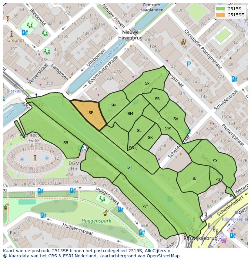 Afbeelding van het postcodegebied 2515 SE op de kaart.