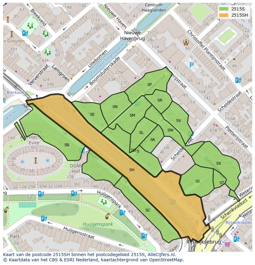 Afbeelding van het postcodegebied 2515 SH op de kaart.