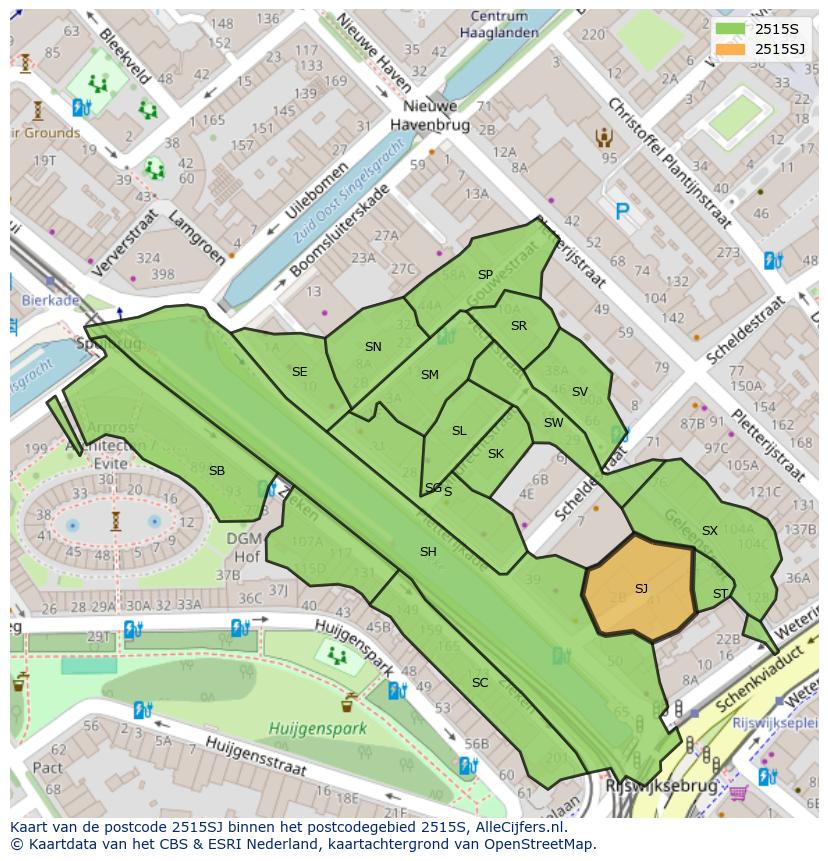 Afbeelding van het postcodegebied 2515 SJ op de kaart.