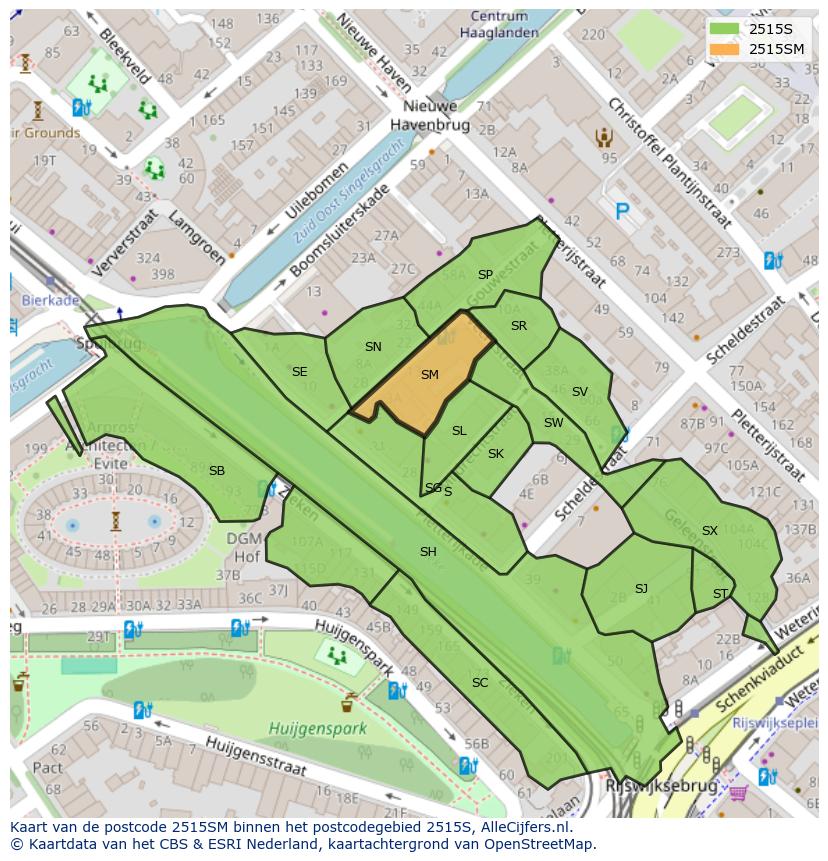 Afbeelding van het postcodegebied 2515 SM op de kaart.