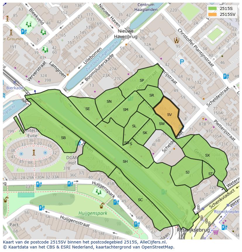 Afbeelding van het postcodegebied 2515 SV op de kaart.