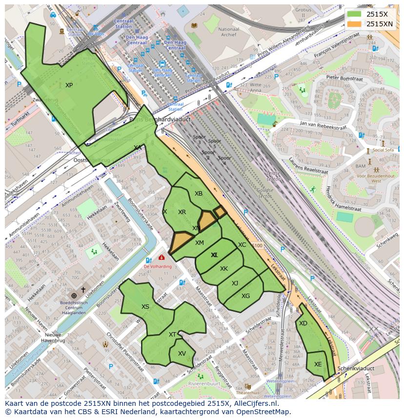 Afbeelding van het postcodegebied 2515 XN op de kaart.