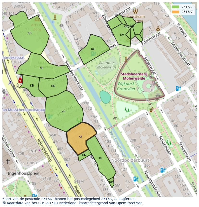 Afbeelding van het postcodegebied 2516 KJ op de kaart.