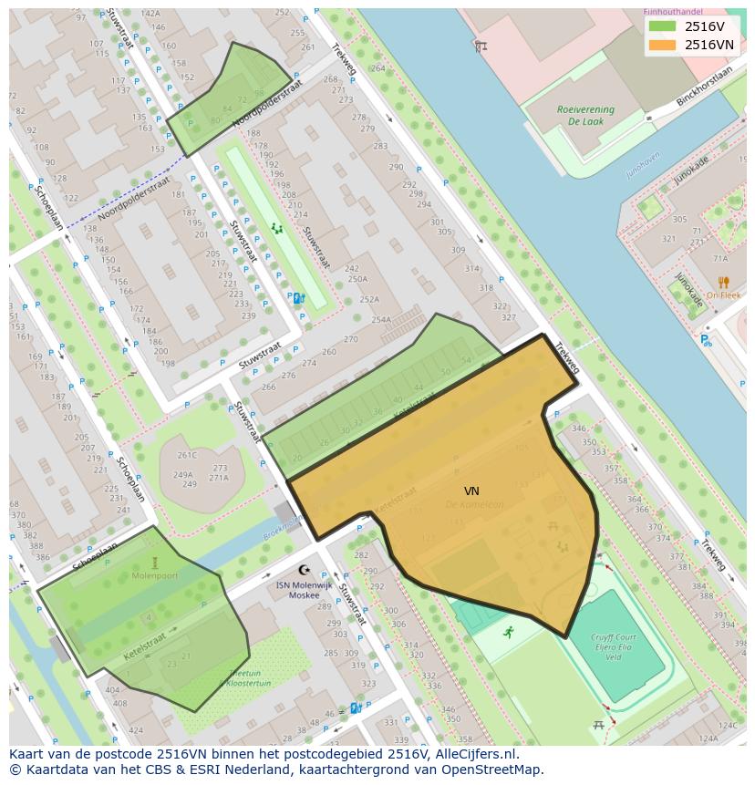 Afbeelding van het postcodegebied 2516 VN op de kaart.