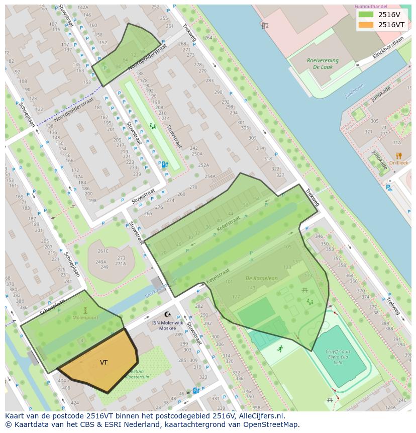 Afbeelding van het postcodegebied 2516 VT op de kaart.