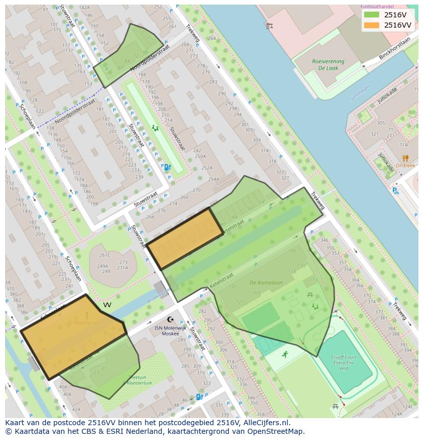 Afbeelding van het postcodegebied 2516 VV op de kaart.