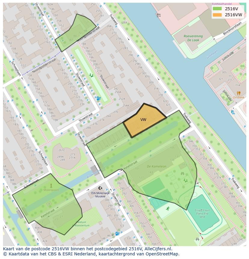 Afbeelding van het postcodegebied 2516 VW op de kaart.