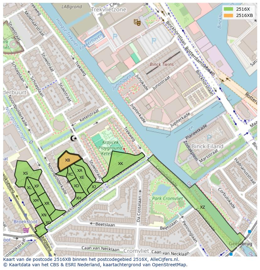 Afbeelding van het postcodegebied 2516 XB op de kaart.