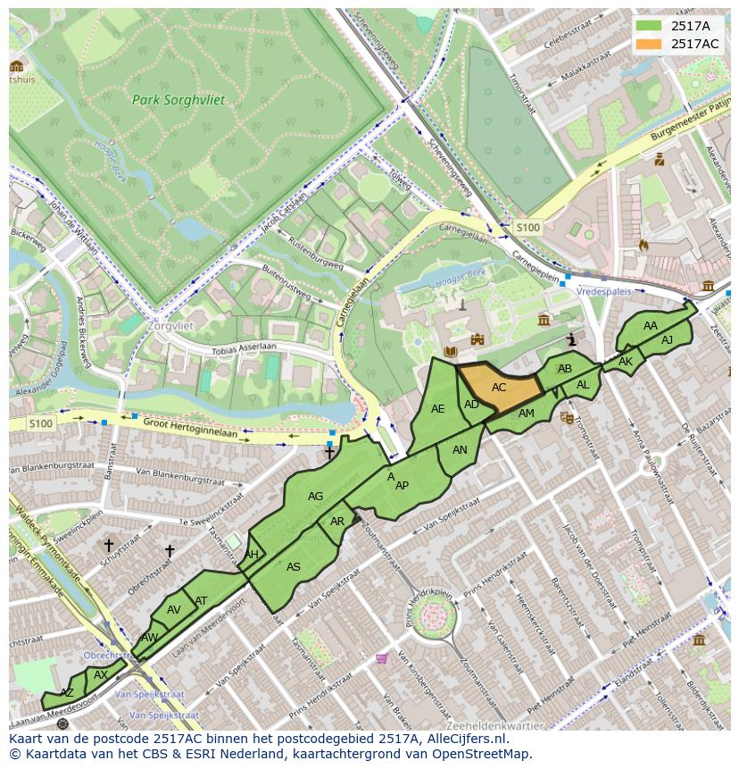 Afbeelding van het postcodegebied 2517 AC op de kaart.
