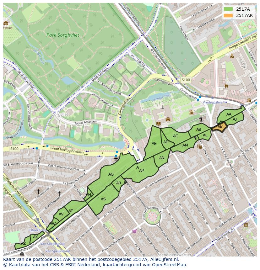 Afbeelding van het postcodegebied 2517 AK op de kaart.