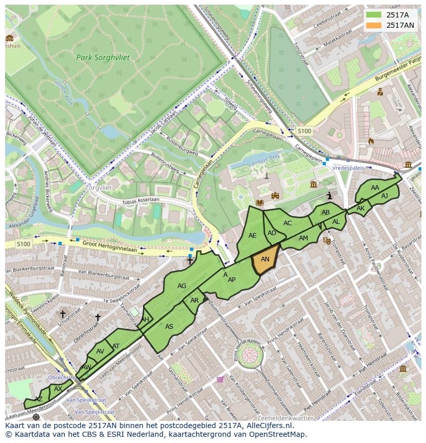 Afbeelding van het postcodegebied 2517 AN op de kaart.