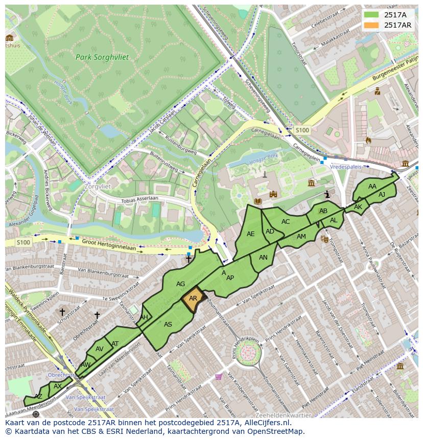 Afbeelding van het postcodegebied 2517 AR op de kaart.