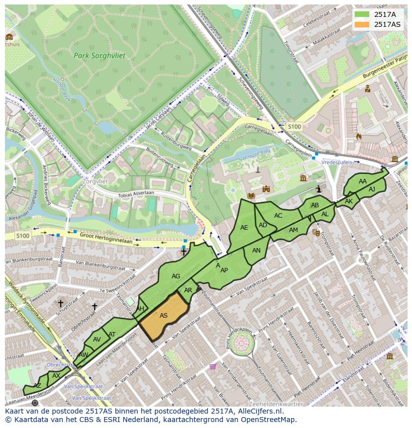 Afbeelding van het postcodegebied 2517 AS op de kaart.