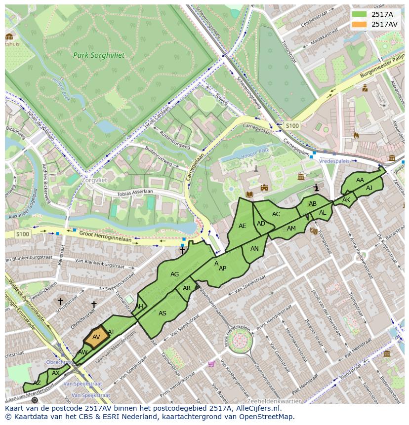 Afbeelding van het postcodegebied 2517 AV op de kaart.