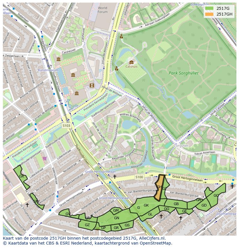 Afbeelding van het postcodegebied 2517 GH op de kaart.