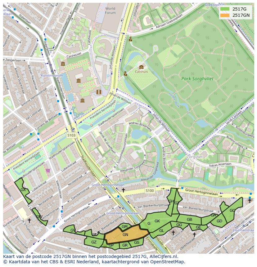 Afbeelding van het postcodegebied 2517 GN op de kaart.