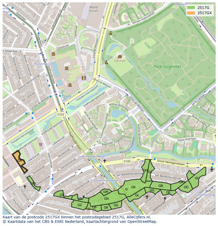 Afbeelding van het postcodegebied 2517 GX op de kaart.